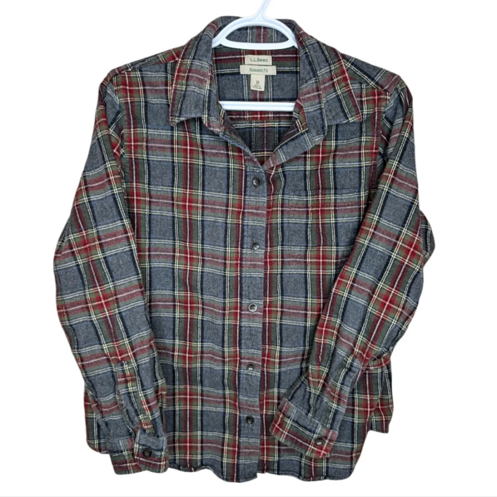 LL Bean Women Cotton Relaxed Fit Flannel Shirt Button Up Size Medium